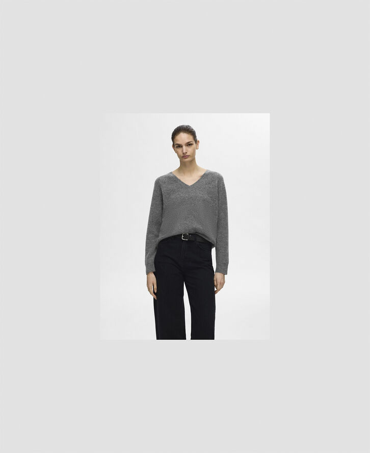 Selected Femme SLFLULU NEW LS ALPACA BLEND KNIT V-NECK B NOOS Grå