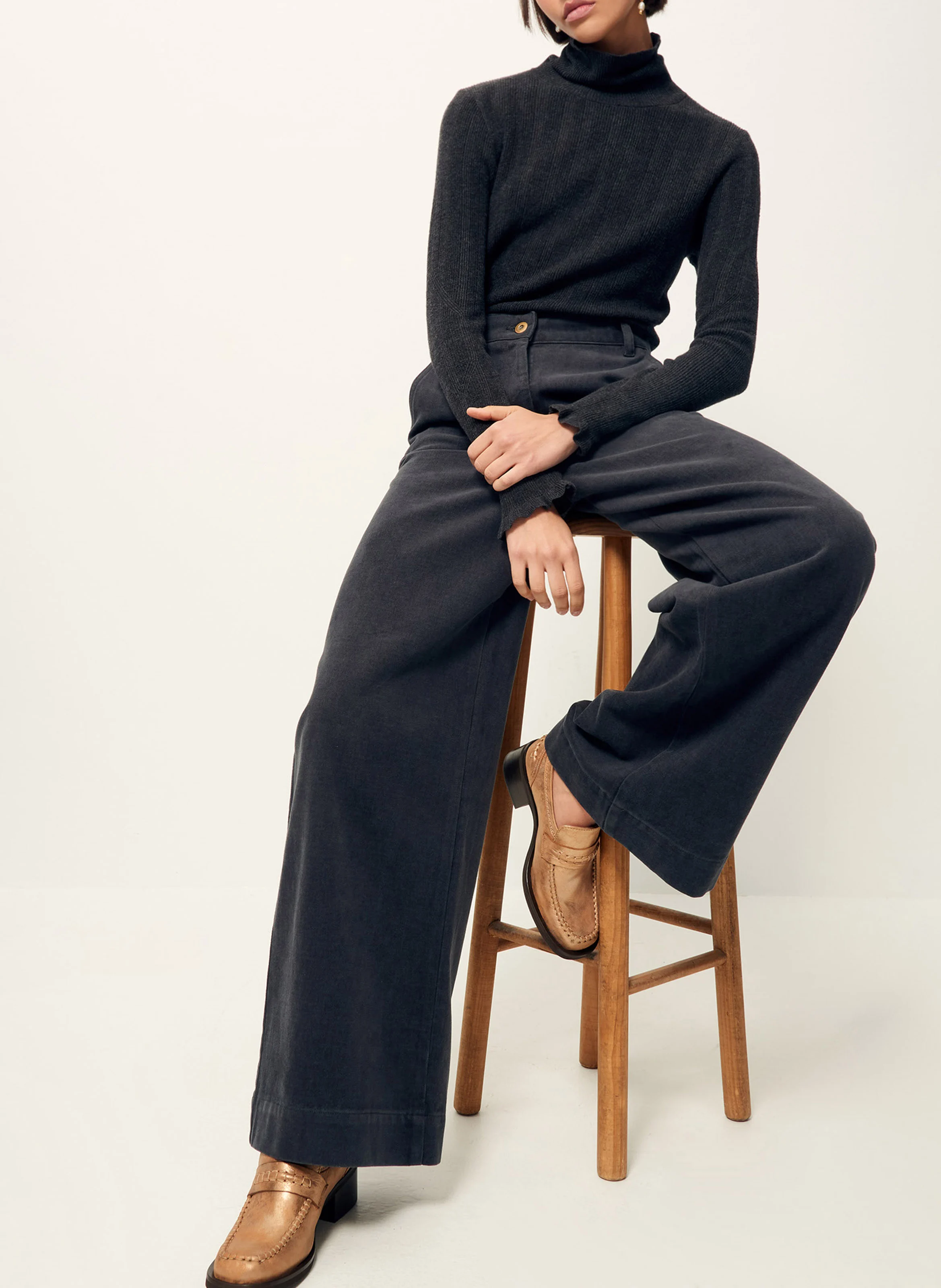 NORTE - Pull col roulé ajusté en coton mélangé | Gris