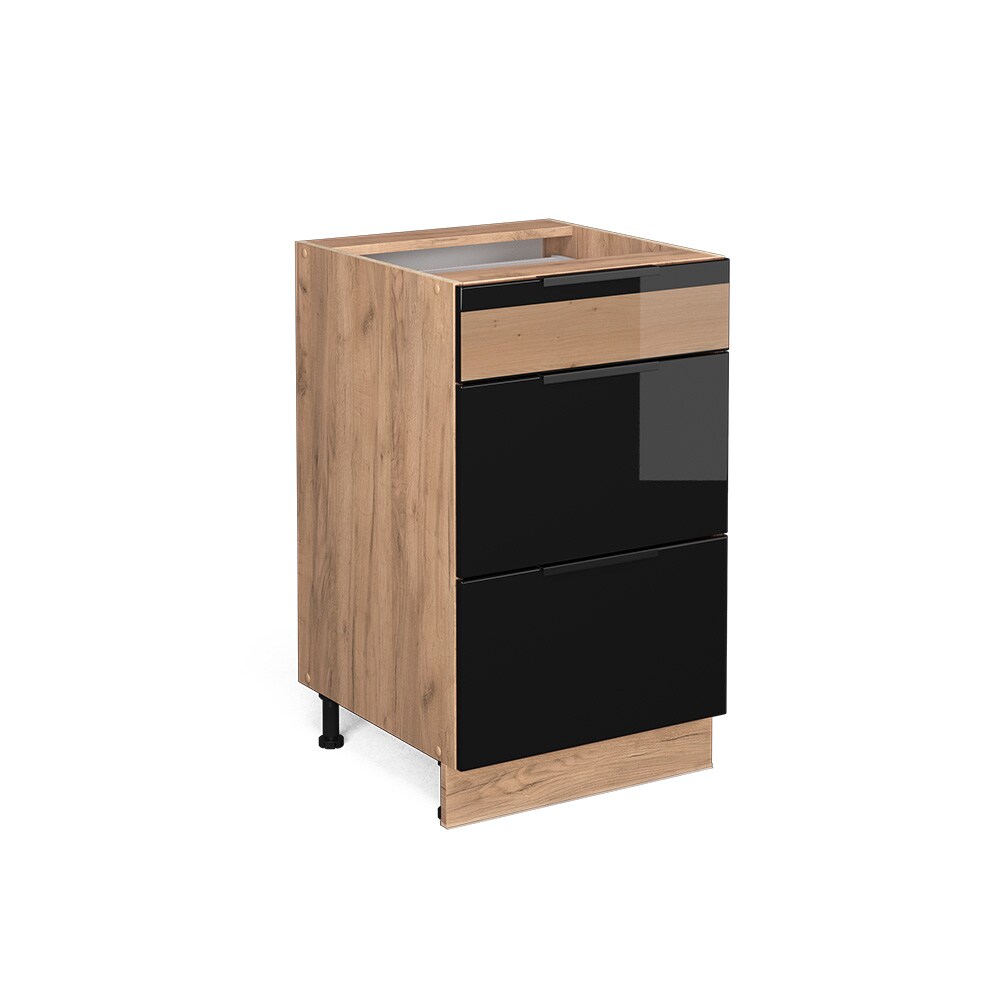 Vicco Schubunterschrank Küchenschrank Küchenmöbel Fame-Line Eiche Schwarz 50 cm modern Hochglanz