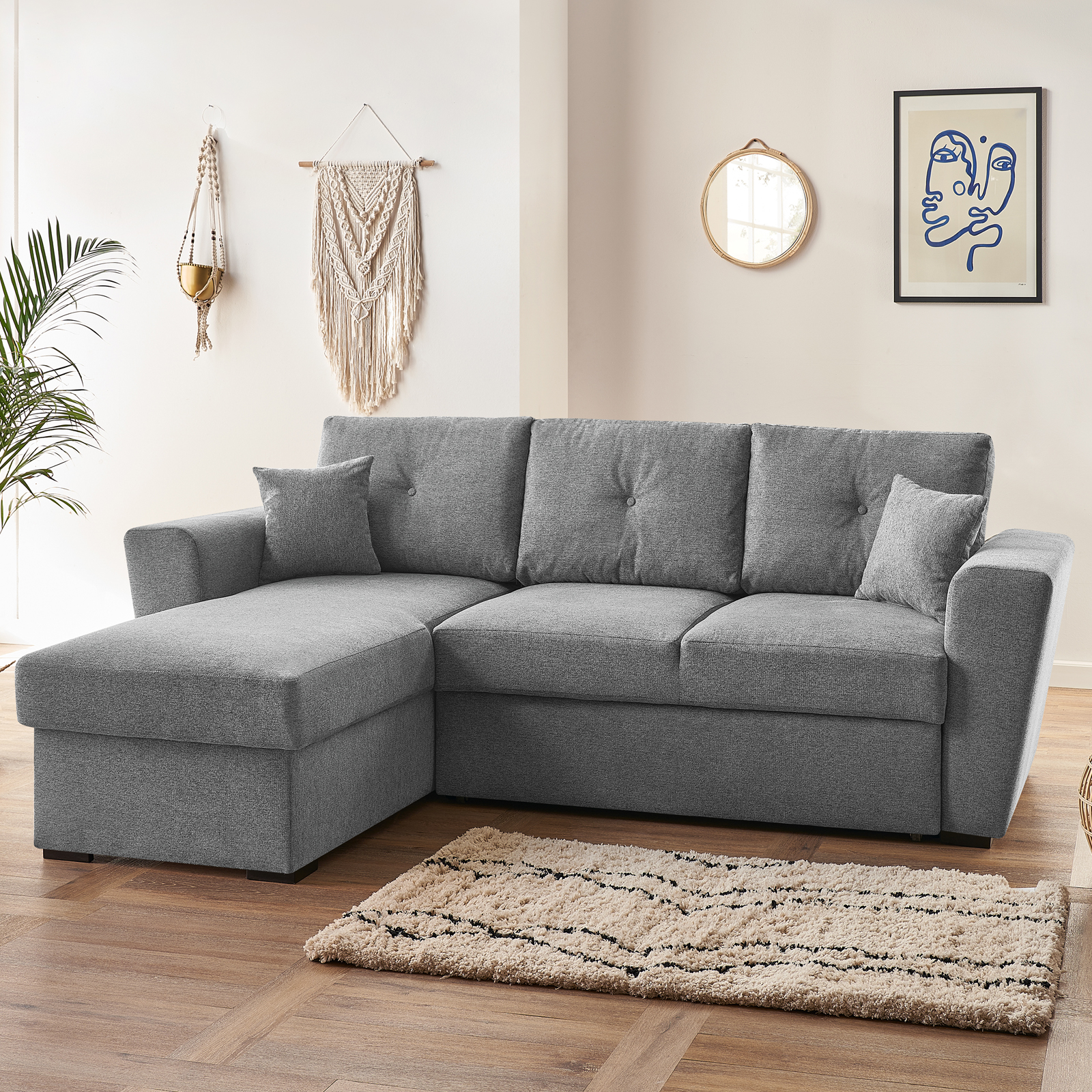 Ecksofa - grau - Staukasten - Liegefunktion