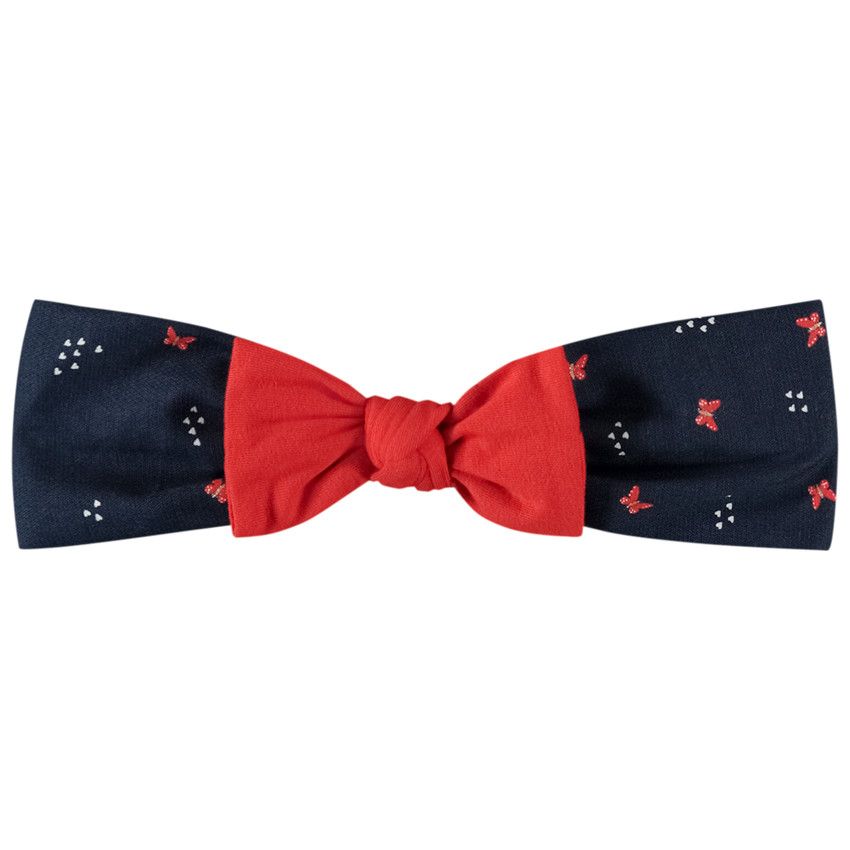 Bandeau à nœud imprimé papillons pour bébé fille - Bleu marine