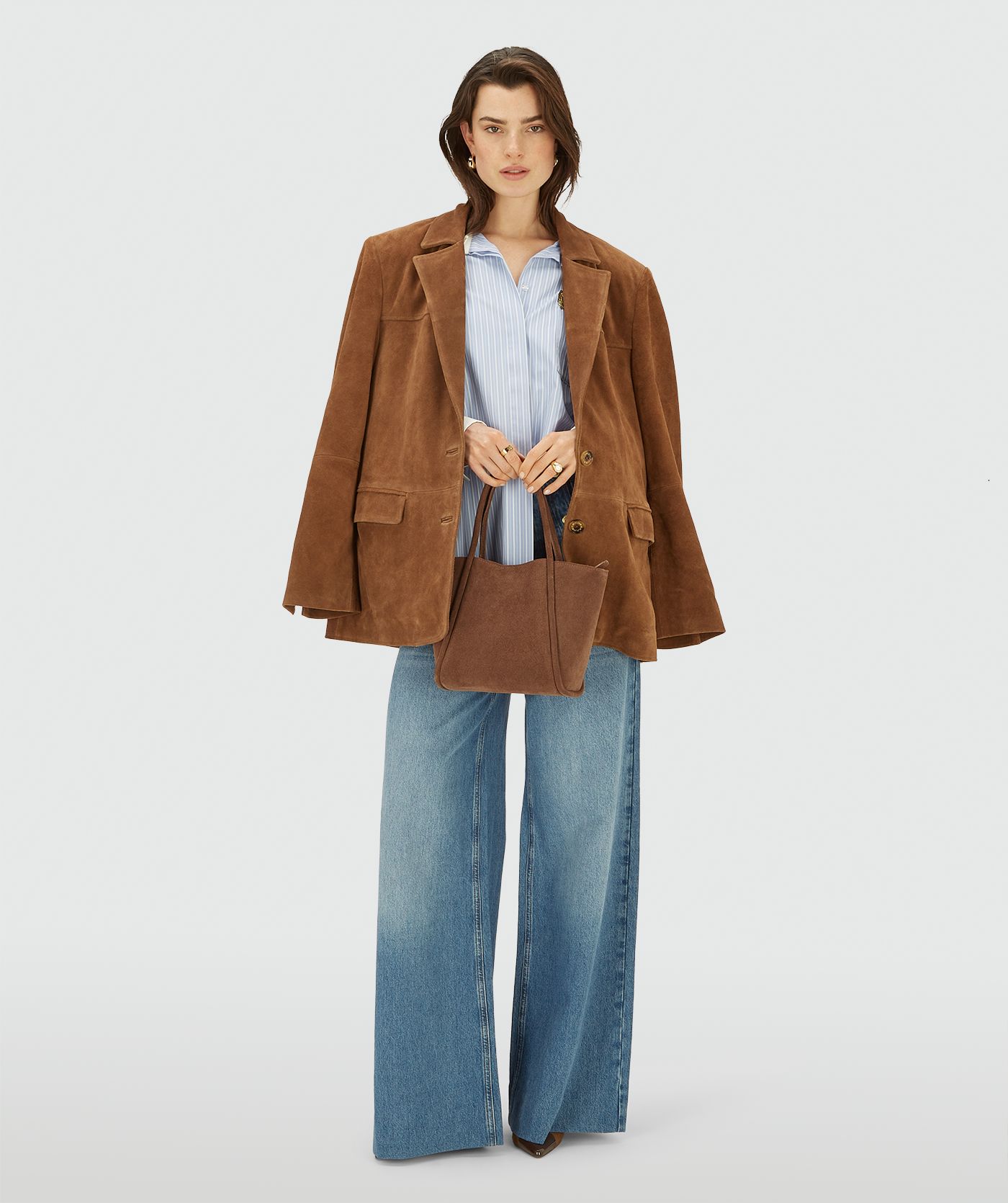 JV-EMSY oversized blazer van suède - brown
