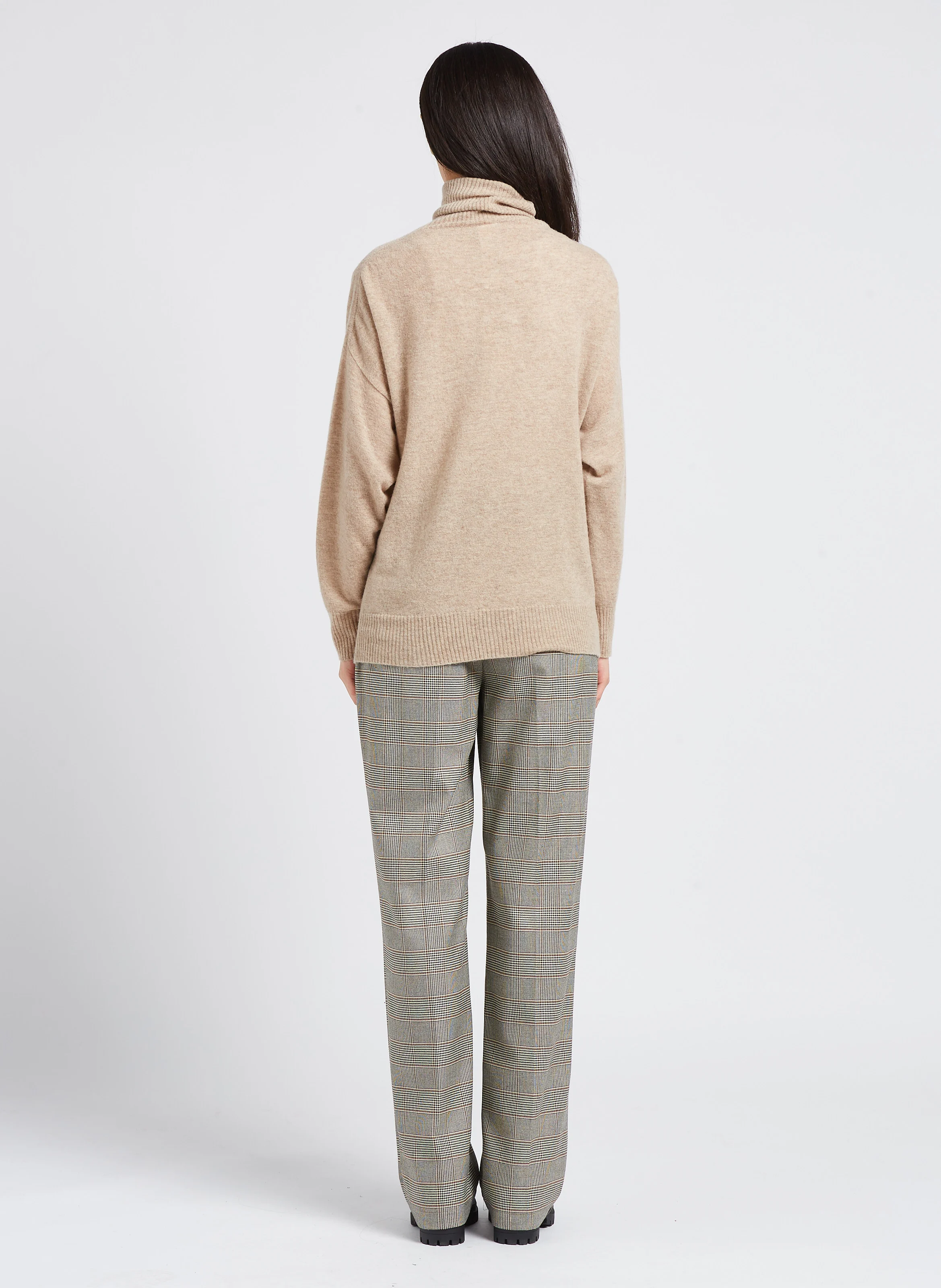 Pantalon forme palazzo à motif Prince de Galles avec ceinture | Marron