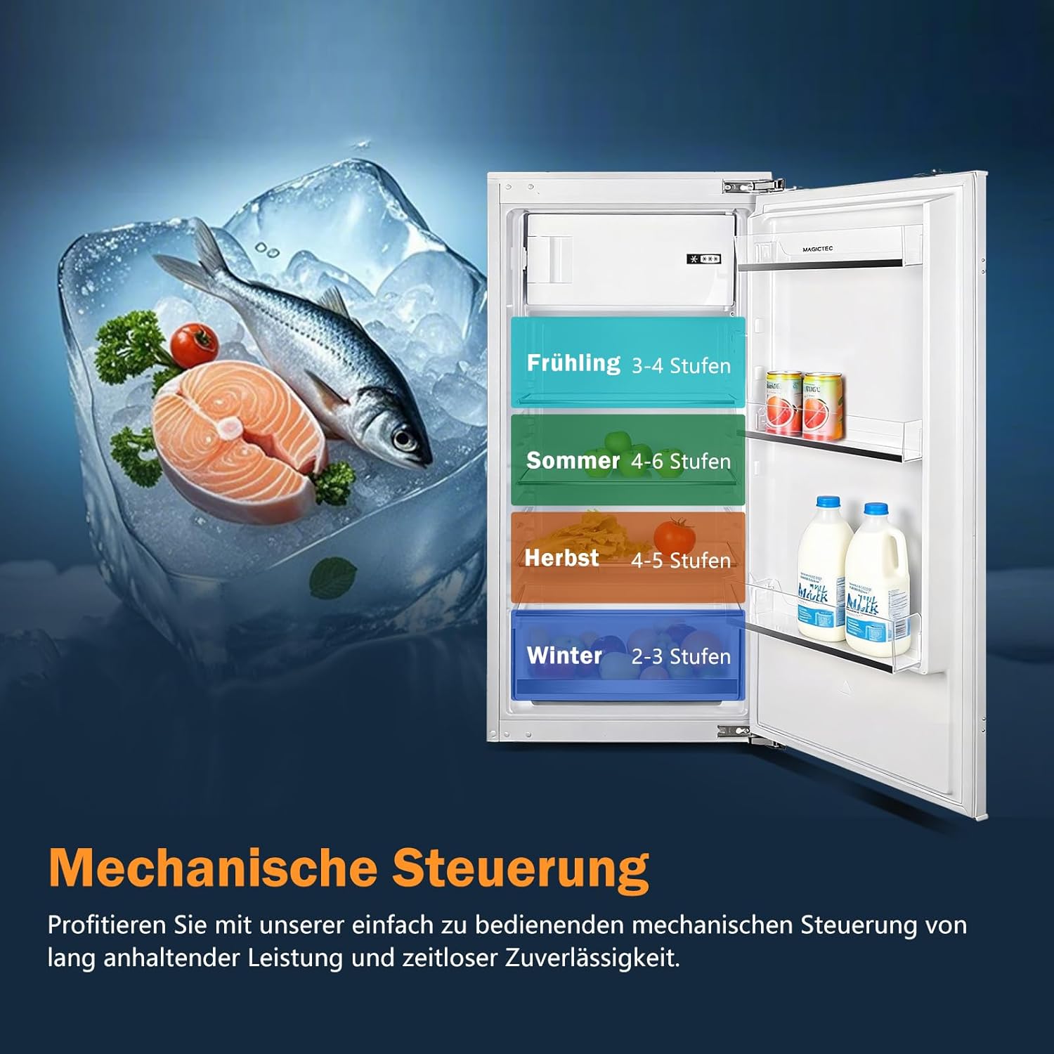 Einbaukühlschrank 122cm mit gefrierfach | 188 L (172L/16L Gefrierfach ) | | 122 cm Nische kühlschrank einbau | Energieeffizient | 4 Versilberung Technologie Hat | less frost | Wechselbaren Türsc