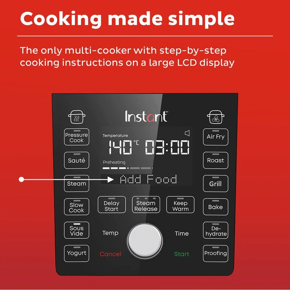 Instant Pot - Duo Crisp 13-i-1 Trykkoger med Air Fryer Låg, 6.2L - 1500W