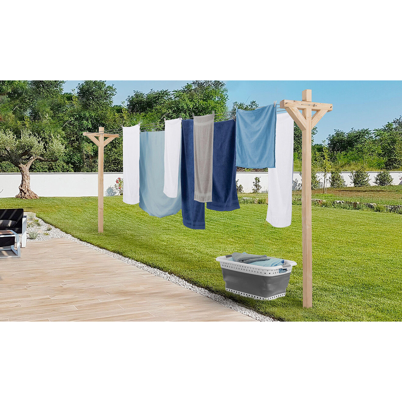 Idomya Etendoir à Linge en Bois - 300/340x60x180/205 cm
