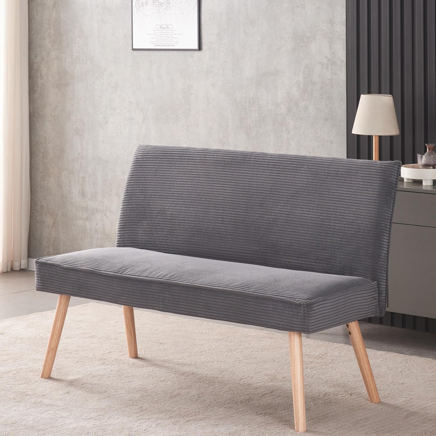 B&D home Sitzbank Paul, Kord Stoff Esszimmerbank 120cm gepolstert Holzbank für Esszimmer, Flur, Garderobe mit Massivholzbeinen, skandinivisch modern Design, Anthrazit, 11309-120-ANTR