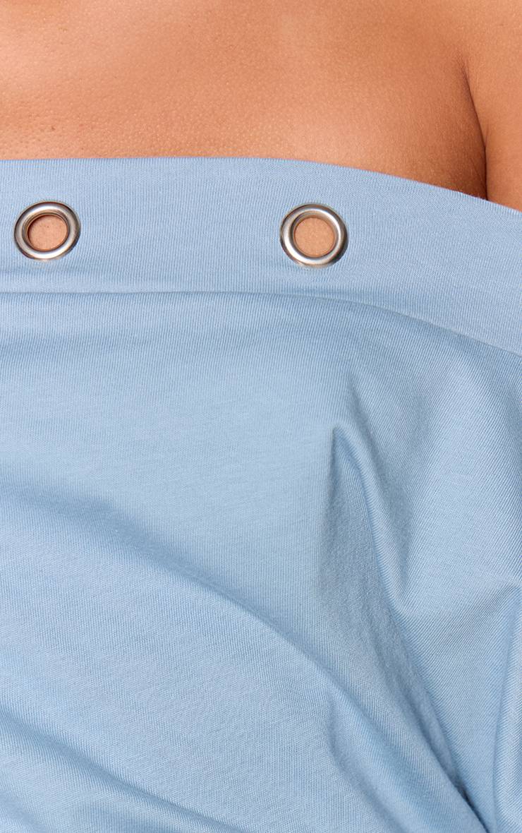 Bleu Layette T-shirt Décontracté Asymétrique En Coton À Œillets Cloutés