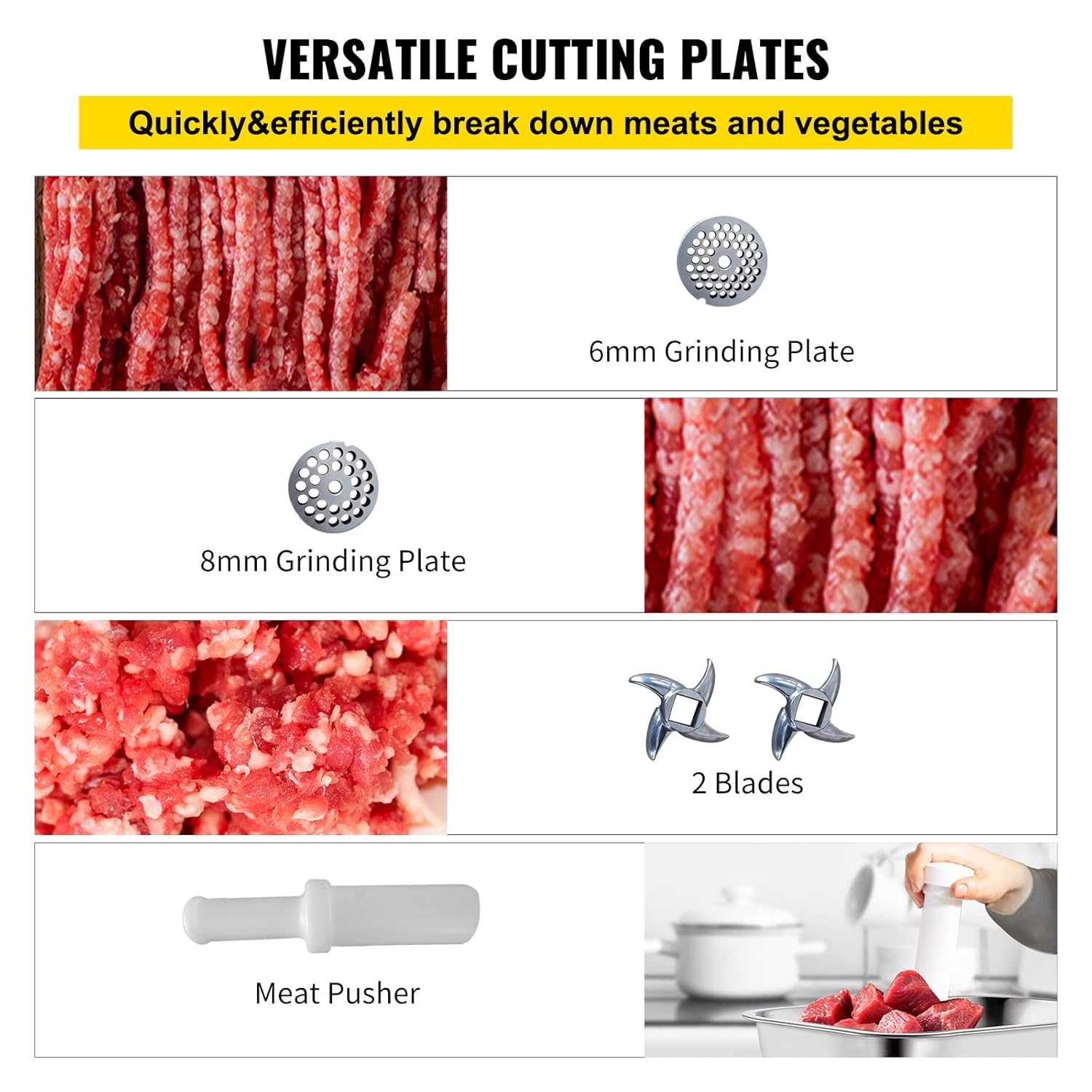 VEVOR Elektrischer Fleischwolf 850 W, Hackfleisch Maschine 150 kg pro Stunde, Elektrische Wurstmaschine 448 x 210 x 387 mm, Edelstahl Wurstmaschine 193 U/min, für Restaurant, Supermarkt, Metzgerei