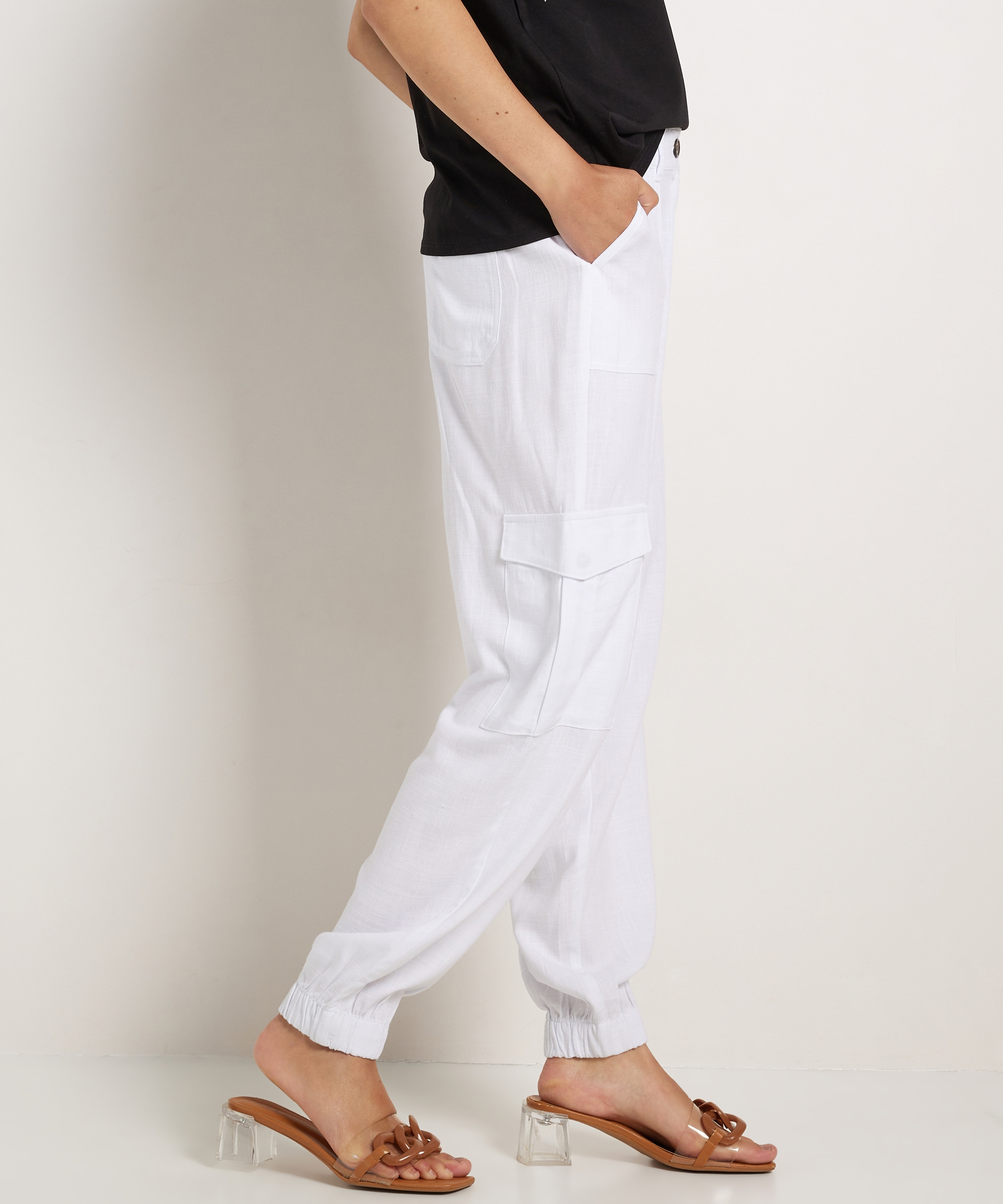 linnenlook loose fit broek cargo