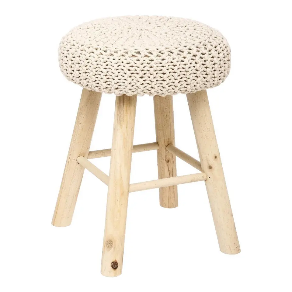 Atmosphera Ribcord krukje - beige - hout/stof - D31 x H43 cm