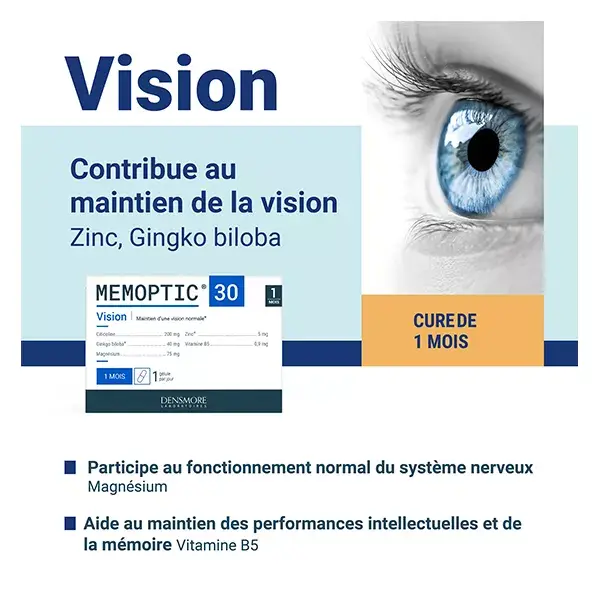 Curso de manutenção da visão e memória Densmore Mémoptic, com duração de 2 meses (pacote com 2 kits de 1 mês cada).