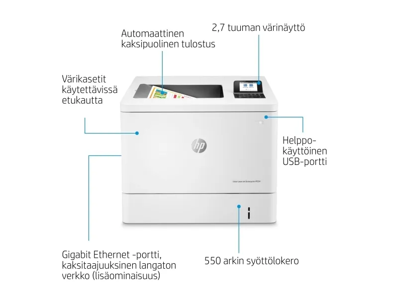 HP LaserJet Enterprise M554dn - Printer - farve - Duplex - laser - A4/Legal - 1200 x 1200 dpi - op til 33 spm (mono) / op til 33 spm (farve) - kapacitet: 650 ark - USB 2.0, Gigabit LAN, USB 2.0 vært