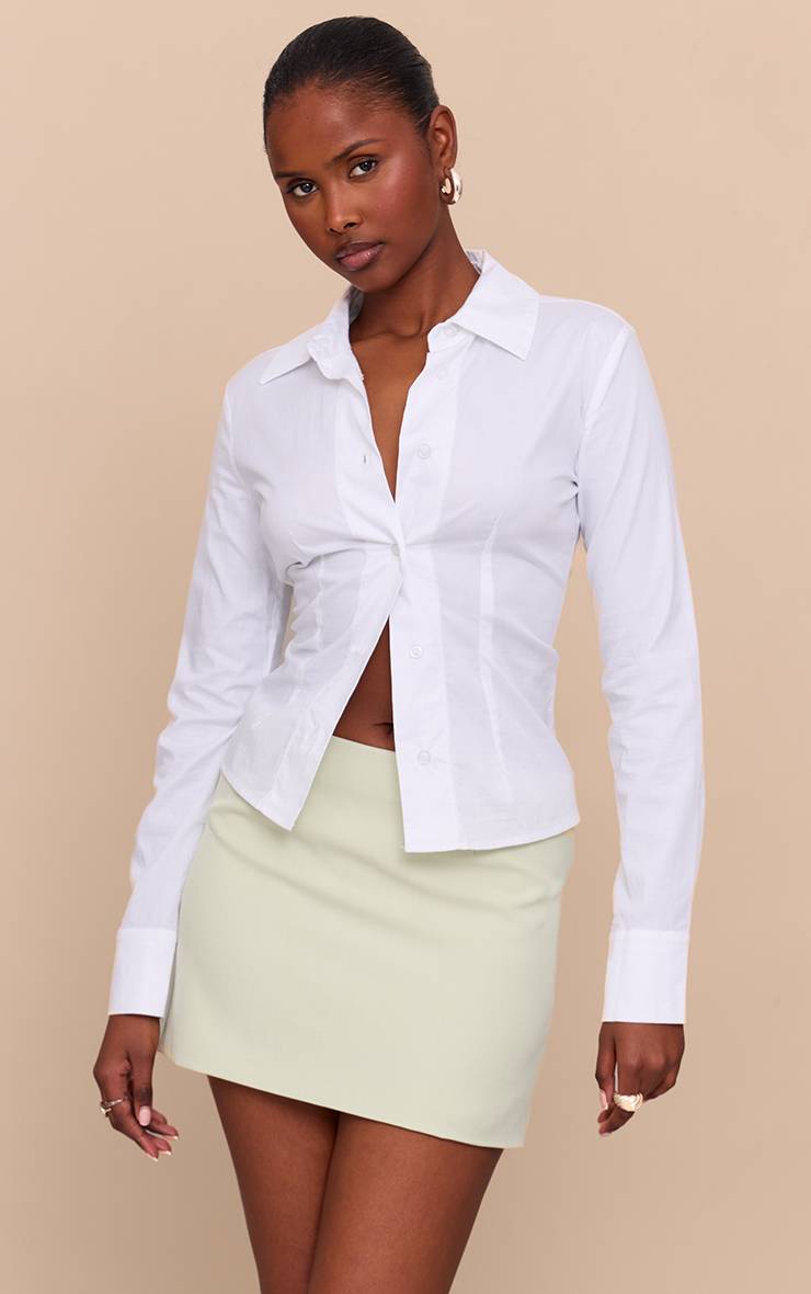 Pale Lime Mini-jupe Taille Haute Évasée En Tissu Tissé