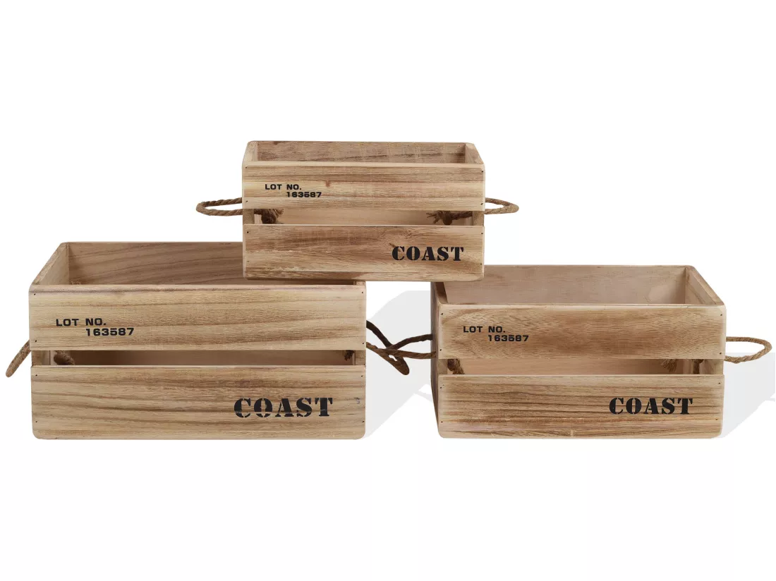 Lot De 3 Boites Caisses Bois Natural Shabby Vintage 17x36x25