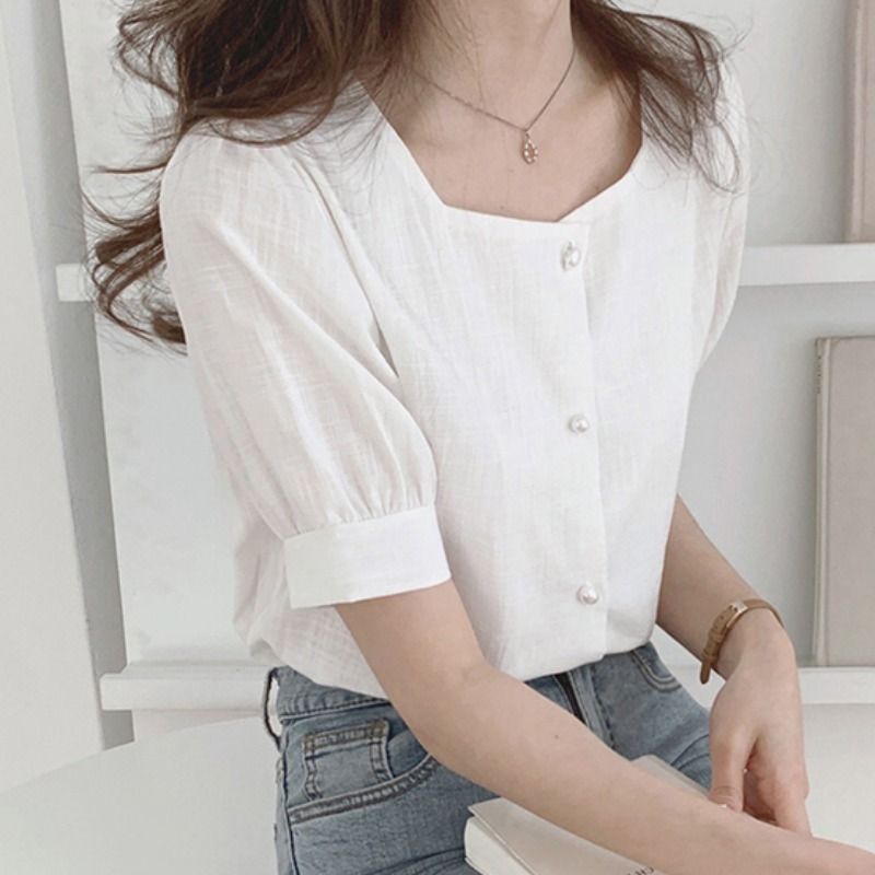 ISSOL - Blouse met pofmouwen en vierkante hals