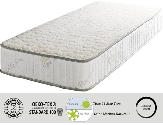 LITERIE JULIEN - Matelas Super 140x190 x 23 cm - Ferme - Face Hiver Pure Lain...