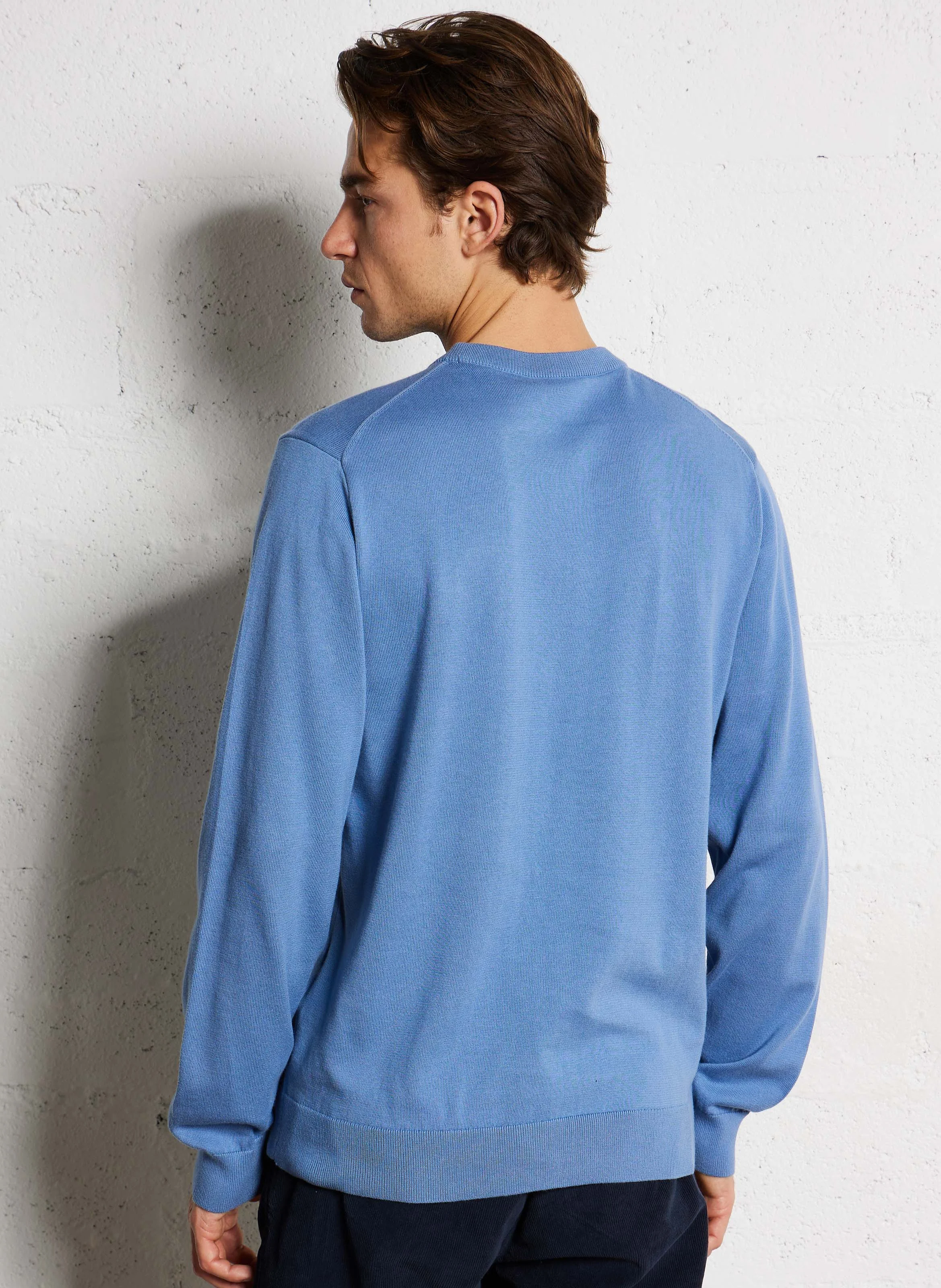 Pull col rond en coton bio| Bleu