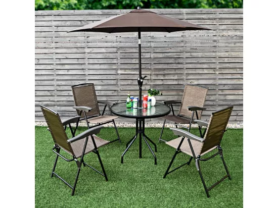 Lot de 4 Chaises de Jardin Pliantes Dossier Inclinable avec Accoudoirs en Acier Résistantes aux Intempéries Extérieur（Marron)