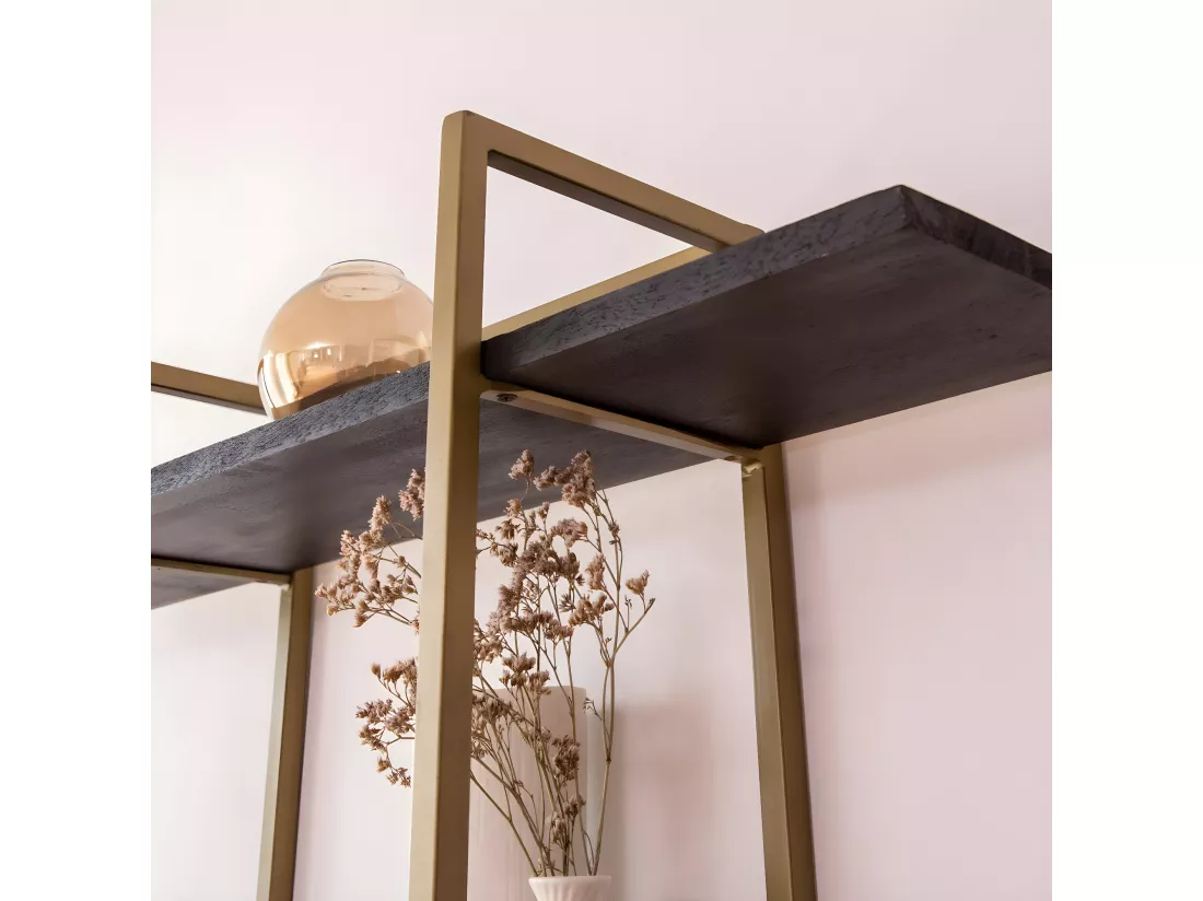 Etagère en bois de manguier et métal doré Manon