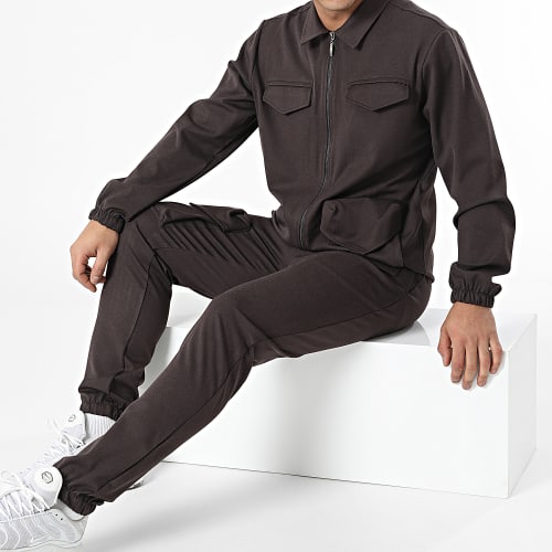 Ensemble Veste Zippée Et Jogger Pant KL-2050 Marron