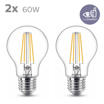 Philips LED peer E27 60W 2 stuks filament helder niet dimbaar