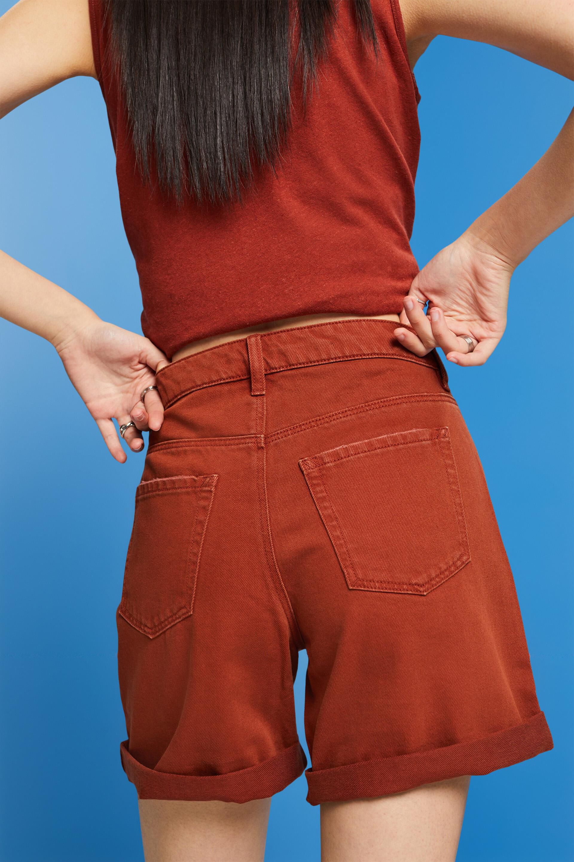 Short en jean à taille haute et bord roulotté