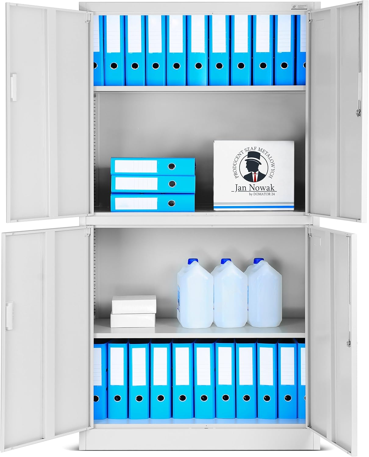 Jan Nowak Büroschrank C004 Aktenschrank mit 2 Abteilen abschließbar Mehrzweckschrank Aufbewahrungsschrank Stahlblech Flügeltüren Pulverbeschichtung 185 cm x 90 cm x 40 cm (Grau) KA0208120