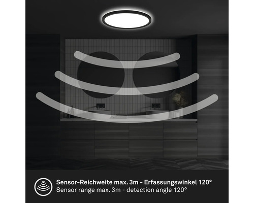 LED Sensor Plafondlamp IP44 18W 2400 lm 4000 K HxØ 3x29 cm Slank Zwart + Achtergrondverlichting
