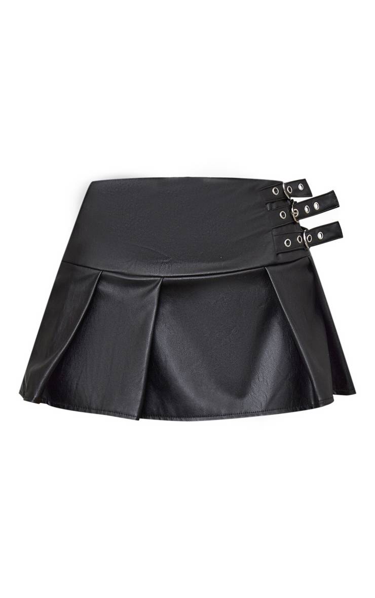 Noir Jupe Plissée Micro Mini En Synthétiquecuir Petite
