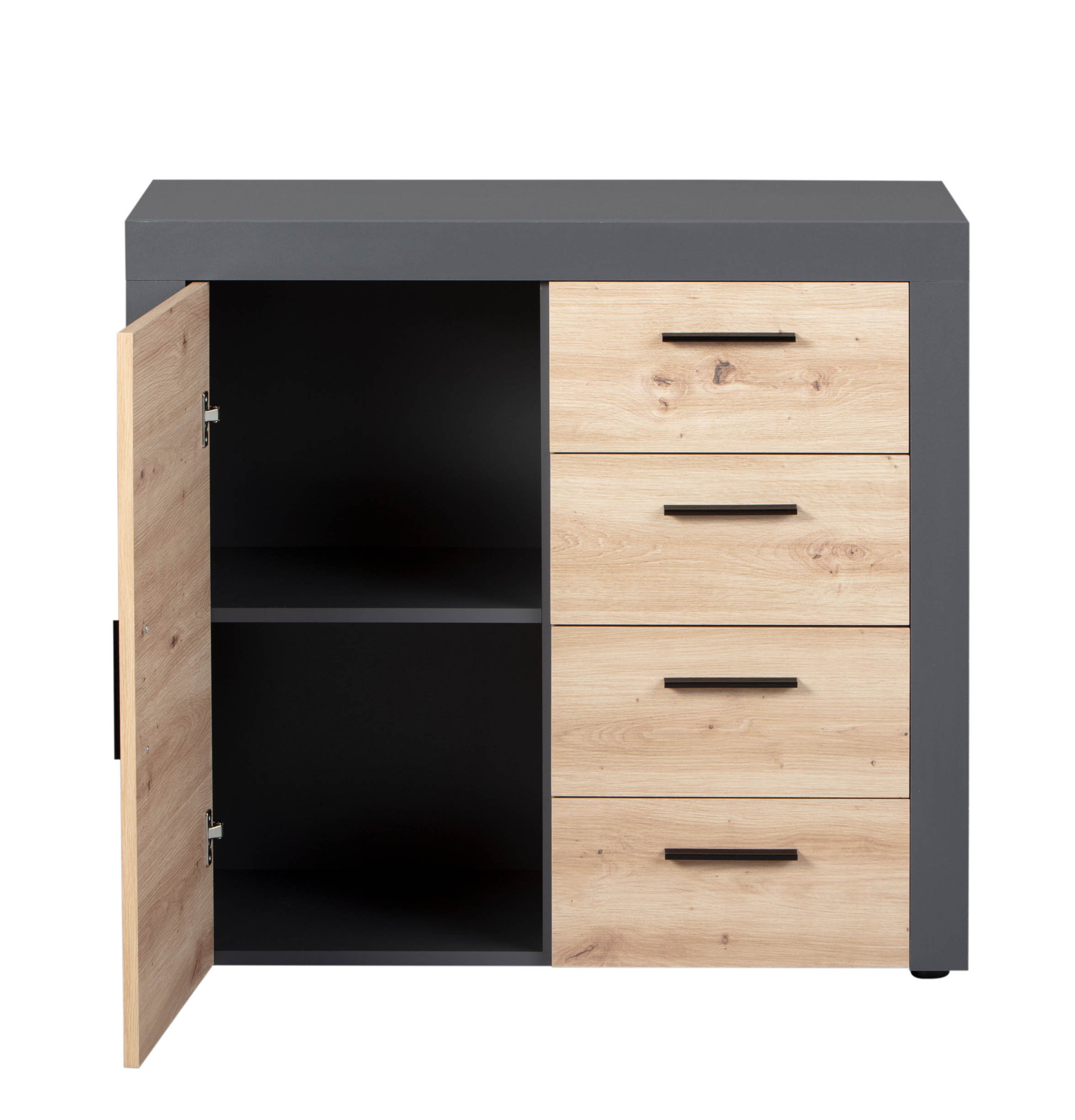 Inter Link Kommode Sideboard Corbeto - Anthrazit und Eiche Artisan Nachbildung - 4 Schubladen/1 Türen