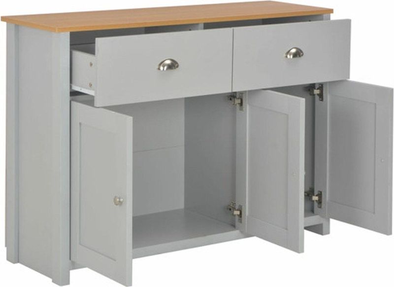 Dressoir - Grijs - Bewerkte Hout met Melamine - 2 Lades en 3 Deuren