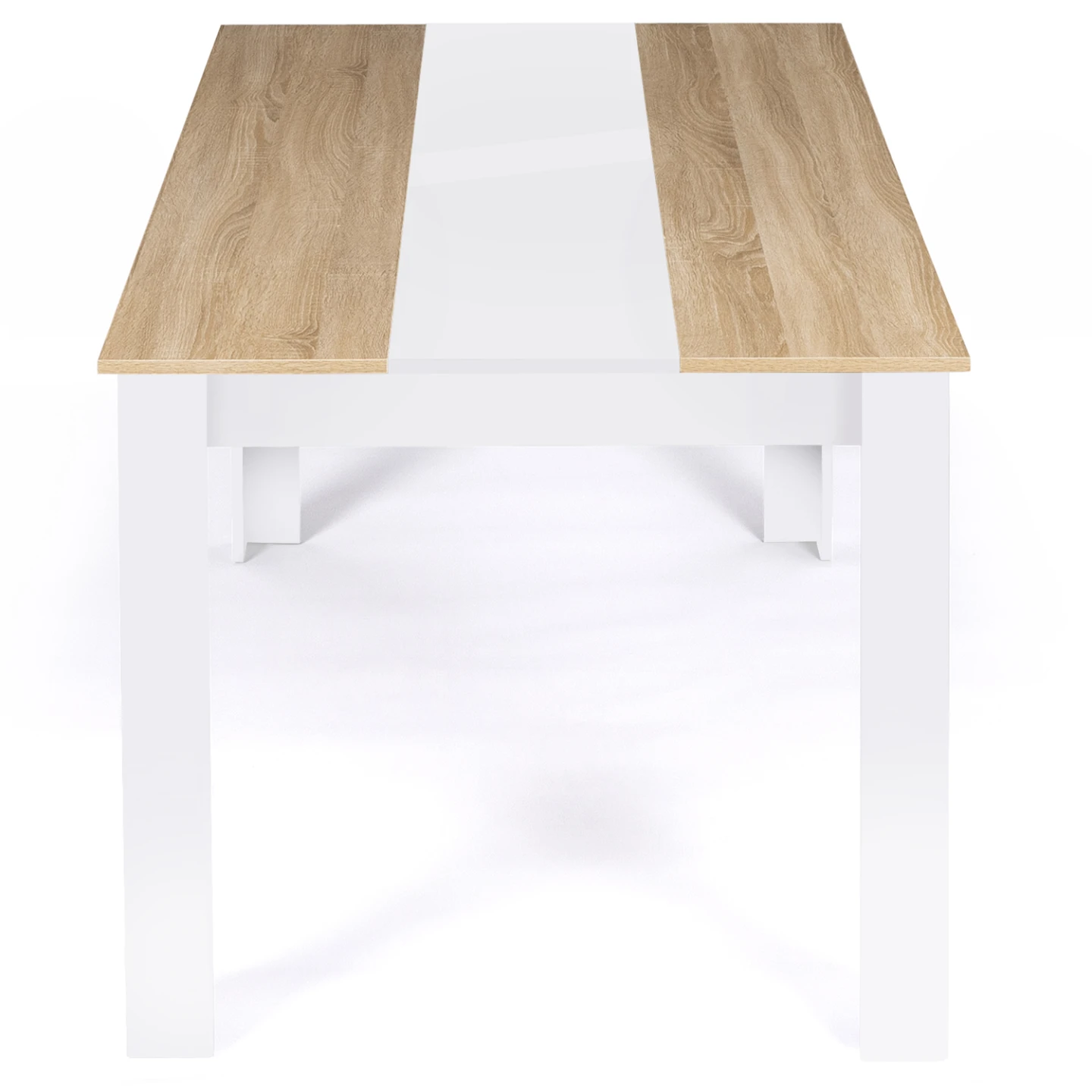 Table à manger rectangle GEORGIA 8 personnes blanche et imitation hêtre 160 x 90 cm