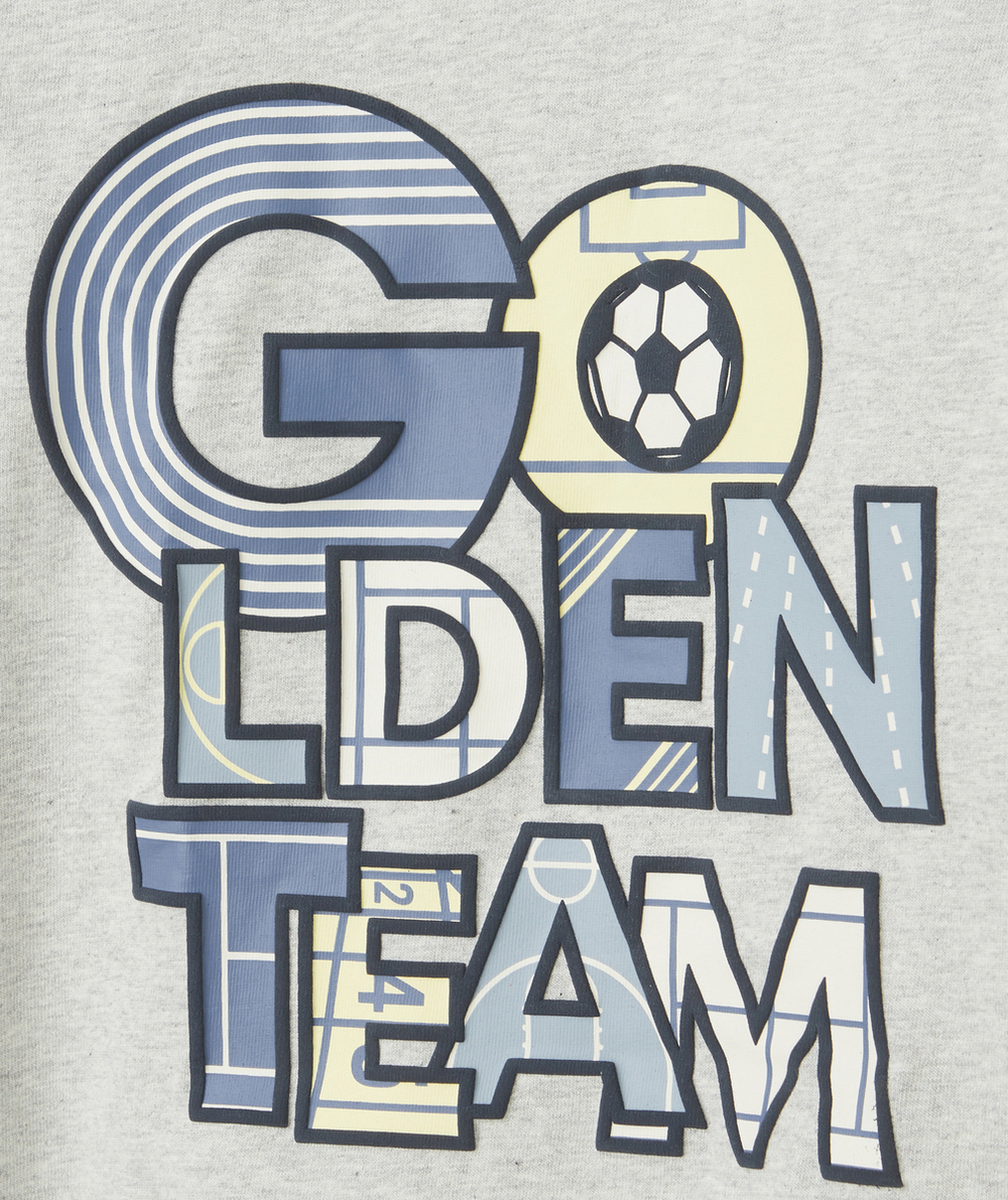 T-SHIRT GARÇON EN COTON BIO GRIS CHINÉ AVEC MESSAGE THÈME BASKET