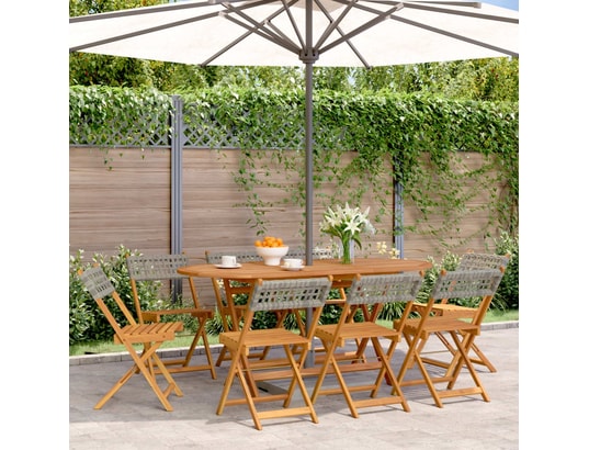 VIDAXL - Chaise pliante Chaises de jardin pliantes lot de 8 gris poly rotin bois mas...