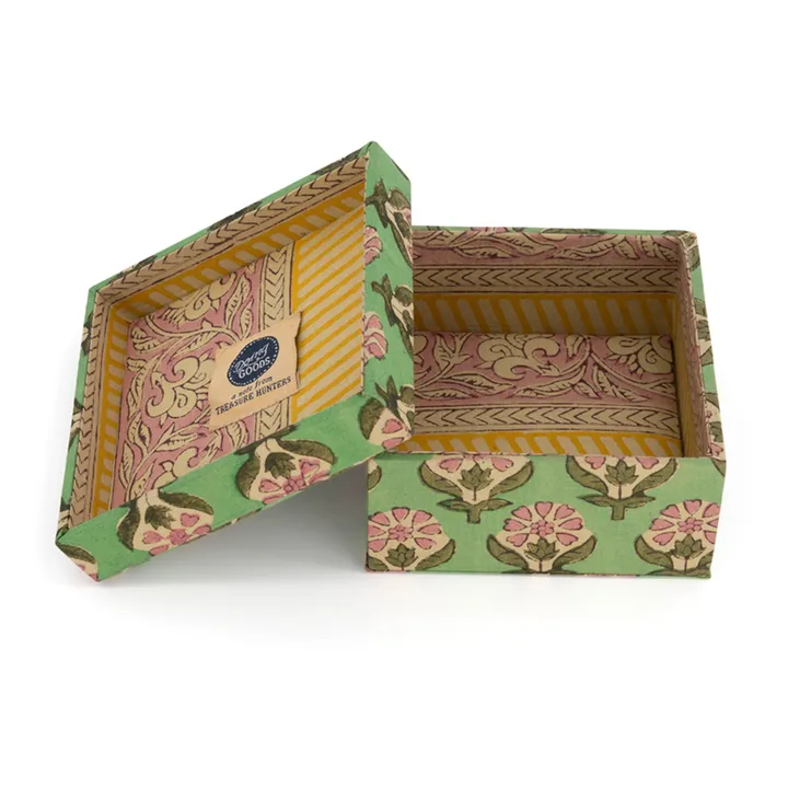 Doing Goods Boîtes carrées Emma en bois et coton - set de 2 | Vert
