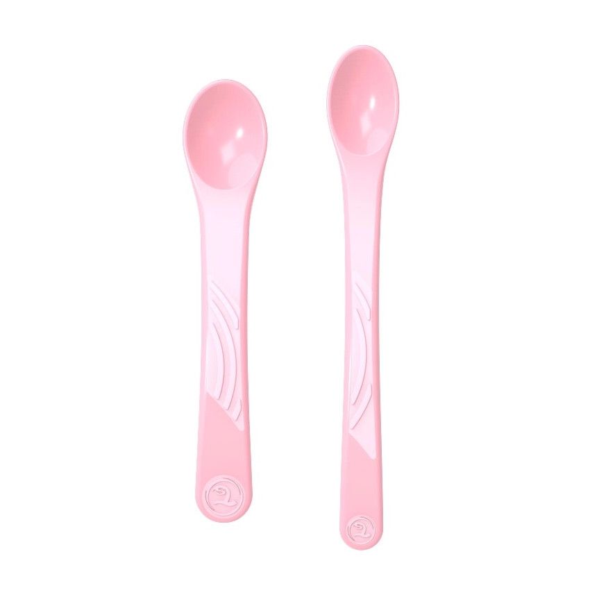 COUVERTS LOT DE 2 CUILLERES D'ALIMENTATION DROITES ROSE PASTEL-6M+ - Ecru
