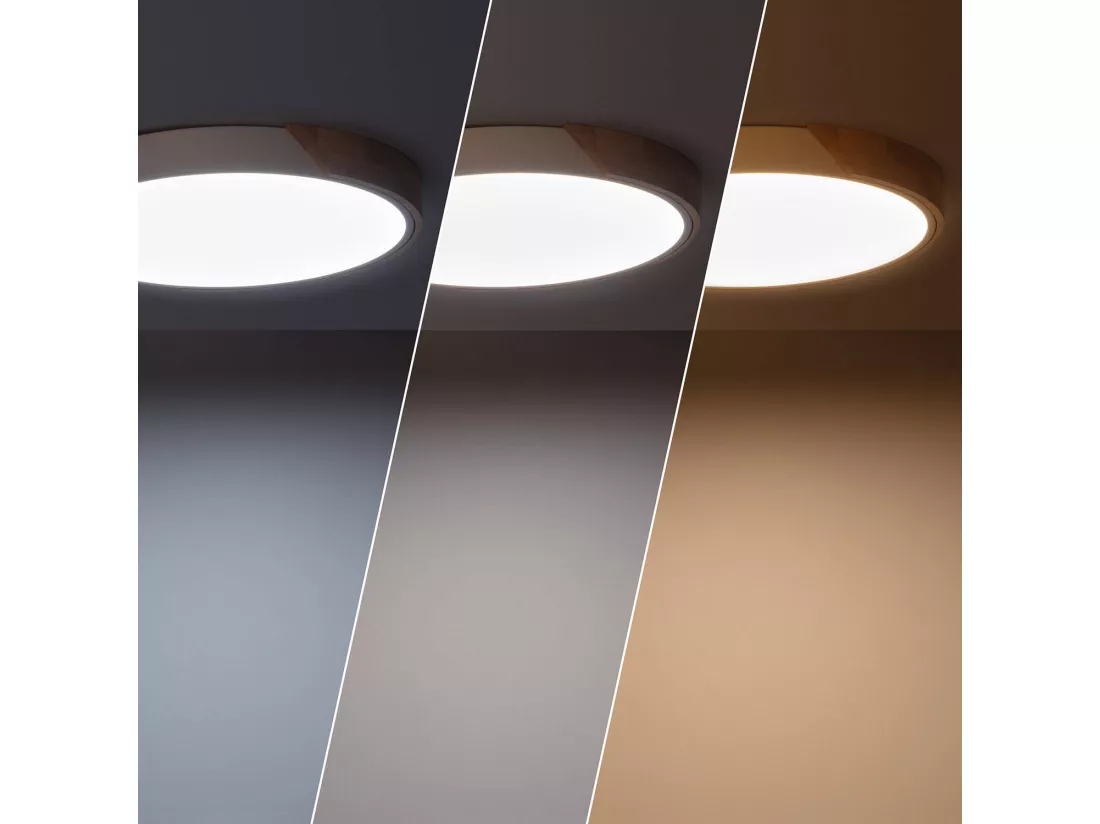 Plafonnier LED Rond Bois 24W CCT Sélectionnable Semi-Dari Ø418 mm Blanc
