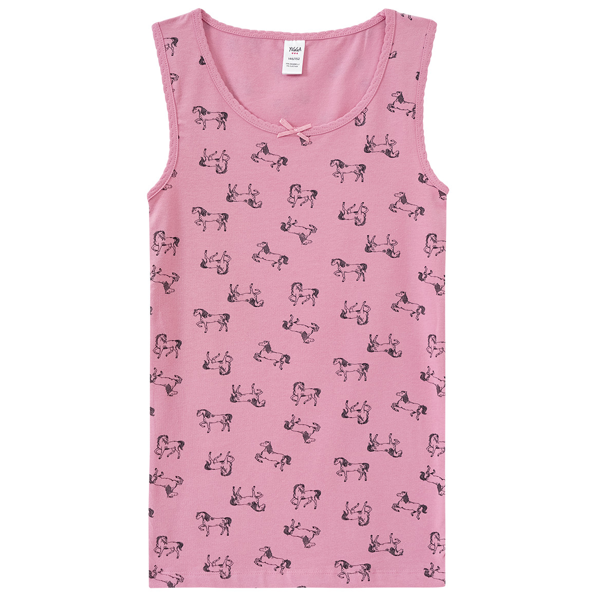 Topolino 2 Mädchen Unterhemden mit Pferde-Motiven rosa / dunkelrosa
