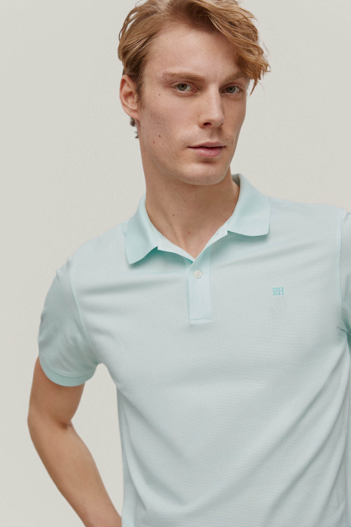 Camisa polo estruturada em jacquard - Turquesa