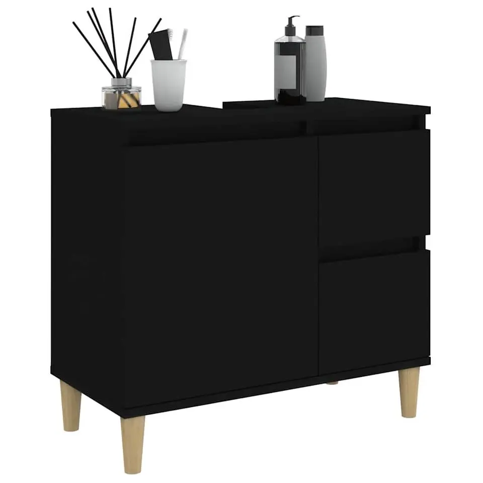 vidaXL - Wastafelonderkast met 1 deur 2 lades - Zwart - Hout - 65x33x60 cm