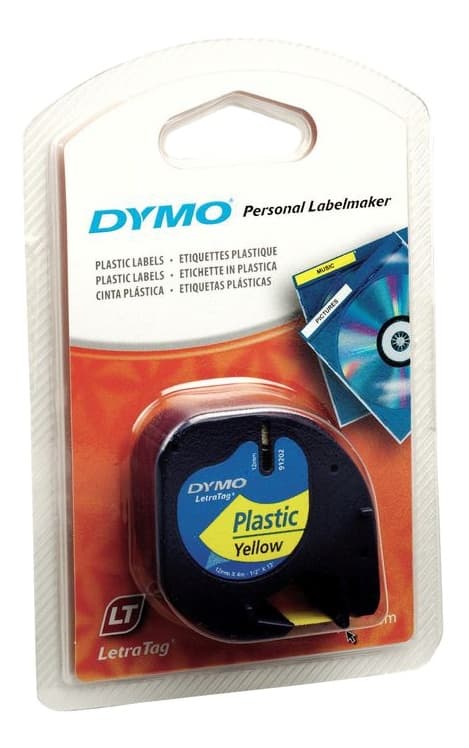 DYMO LetraTAG plasttape, gul, 12 mm, 4 m (91222)