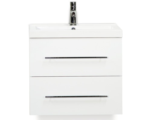 Sanox Rechte badkamermeubelset (B x H x D 60 x 55 x 40 cm), hoogglans witte fronten, met witte gegoten mineraalwastafel