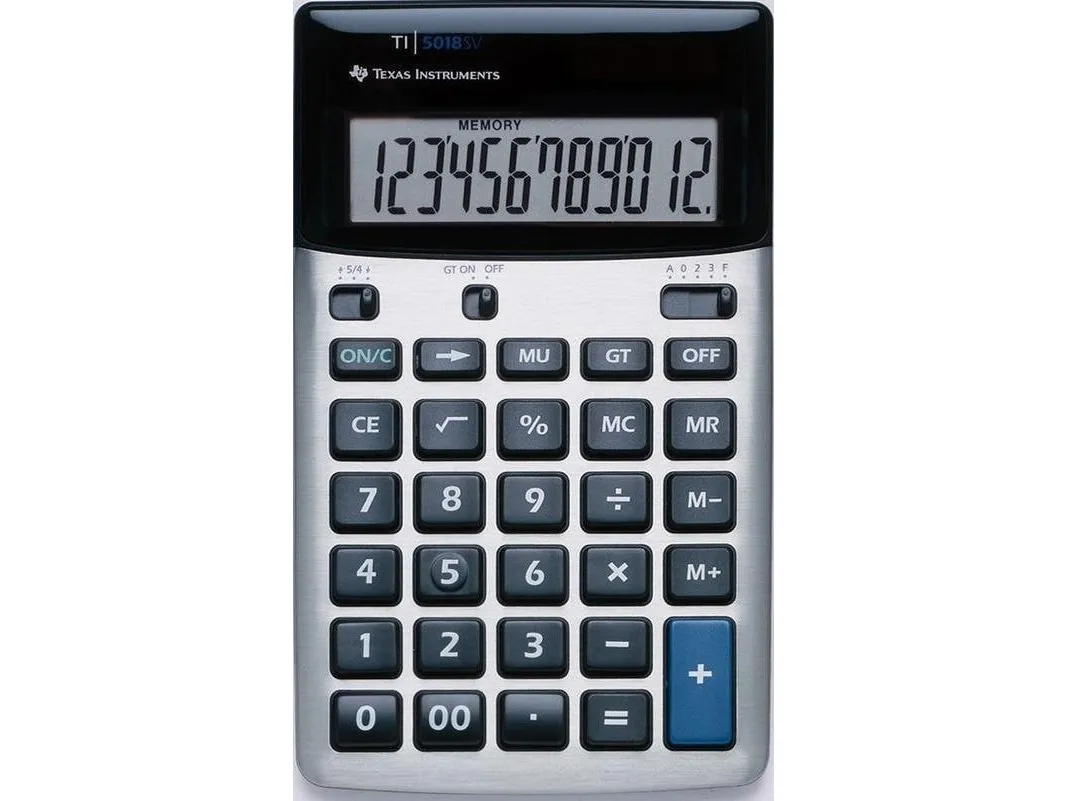 Texas Instruments TI-5018 SV, Desktop, Basis, 12 cifre, 1 Linier, Sort, Sølv