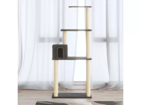 Arbre à chat avec griffoirs en sisal Gris foncé 147 cm