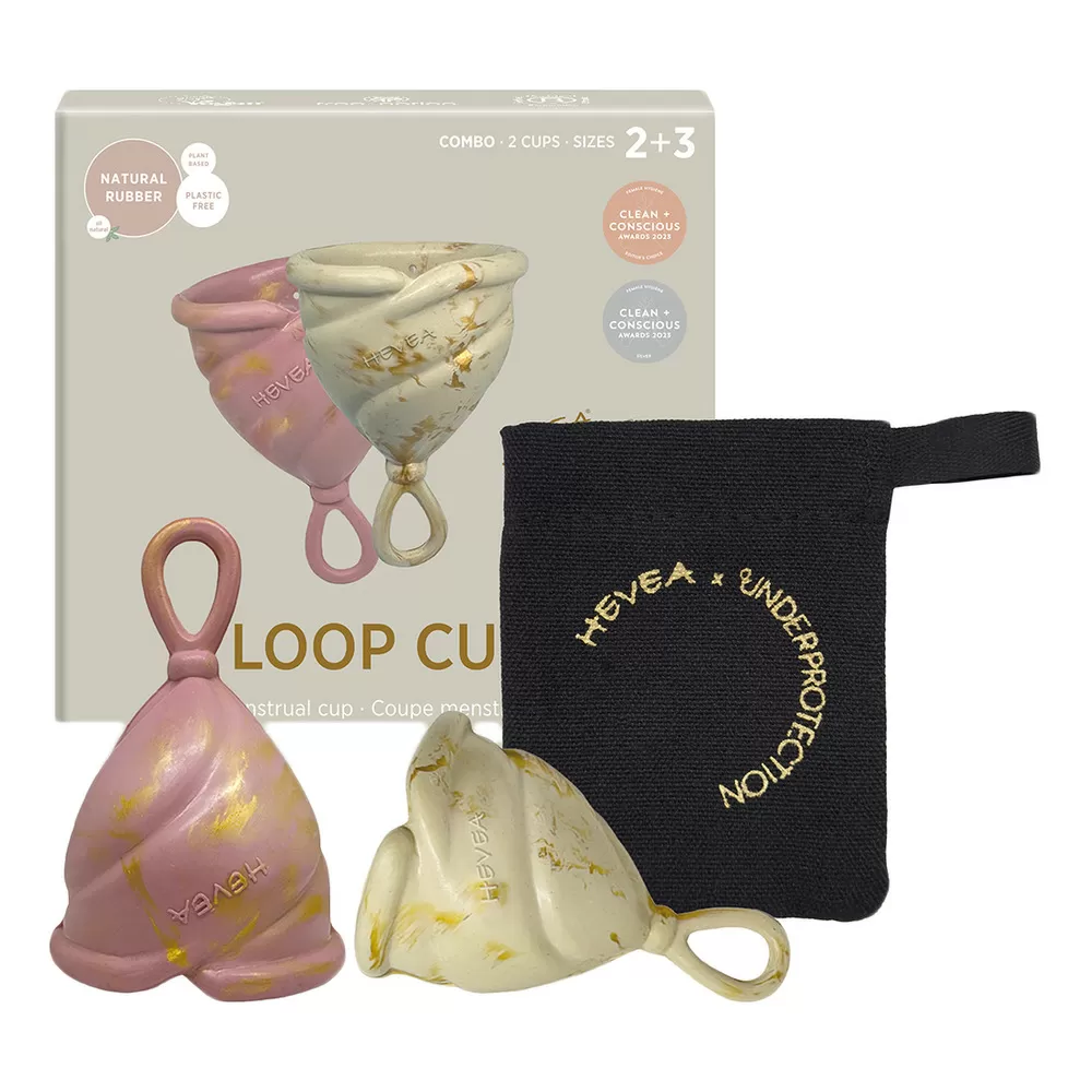 Hevea LOOP Menstrationskop size 2 3 Combo-Pack, Golden Sand & Golden Rosewood - 2 stk.