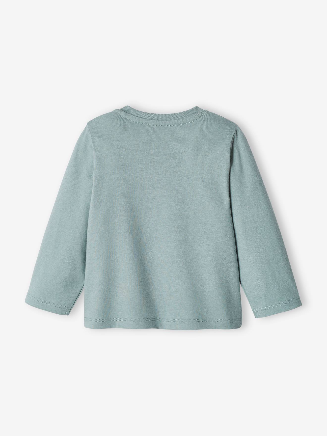 Conjunto de 2 camisetas básicas para bebê com estampa animal e listras, azul-acinzentado.
