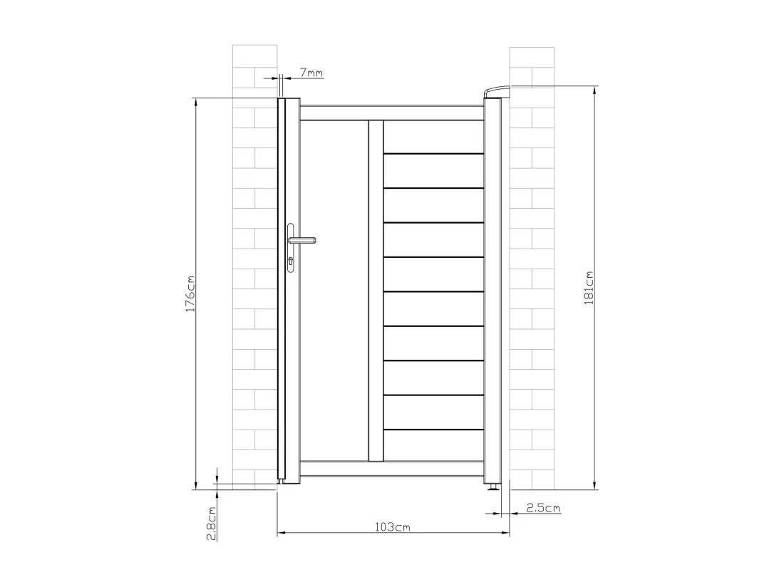 Portillon battant aluminium semi plein à motifs L103 x H181 cm anthracite GREGOR