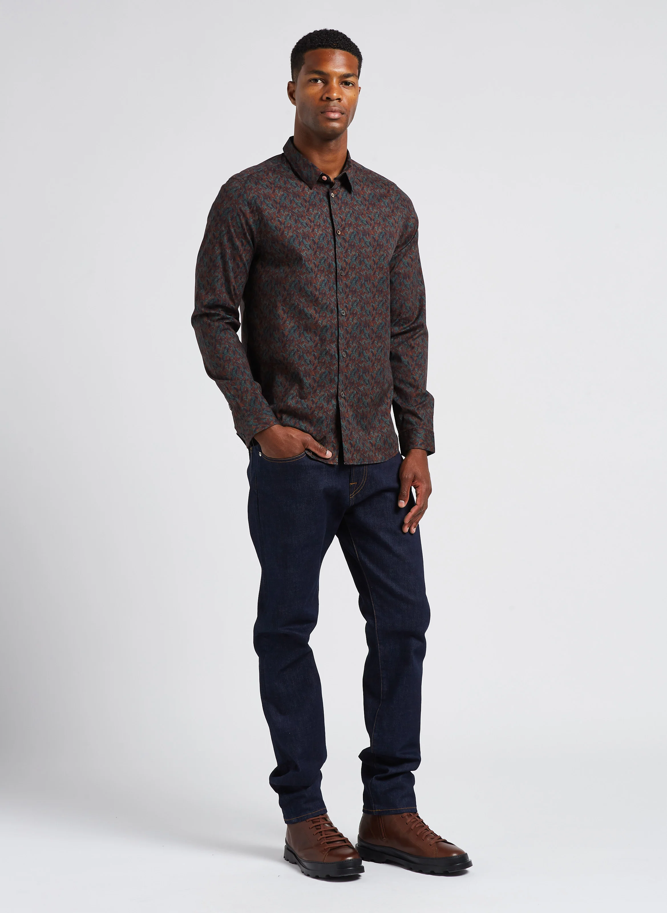 Chemise droit col classique en coton bio imprimé | Gris