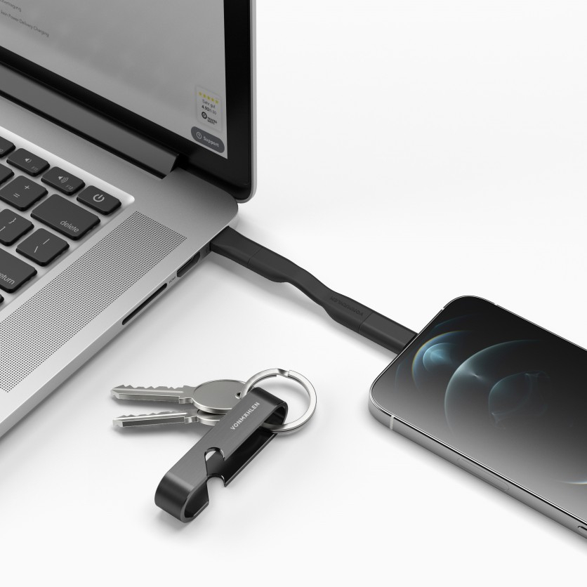 High Six (3A) 6in1 Schlüsselanhänger Micro / USB C / Lightning Ladekabel   Flaschenöffner (HSI00001) - All Black